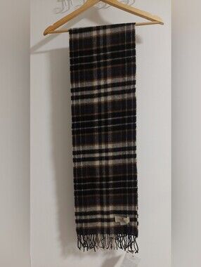 National Trust for Scotland In Black, Brown and Cream Plaid Lambswool 10"x74"